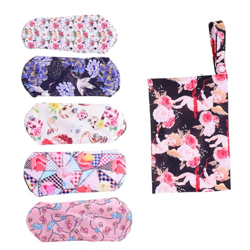 ERINGOGO 5 Pièces Lot Serviettes Hygiéniques Lavables En Chiffon De Bambou Avec Pochette De Rangement Absorption Forte Pour Flux Important Réutilisables Et Écologiques Confortables Et Prati