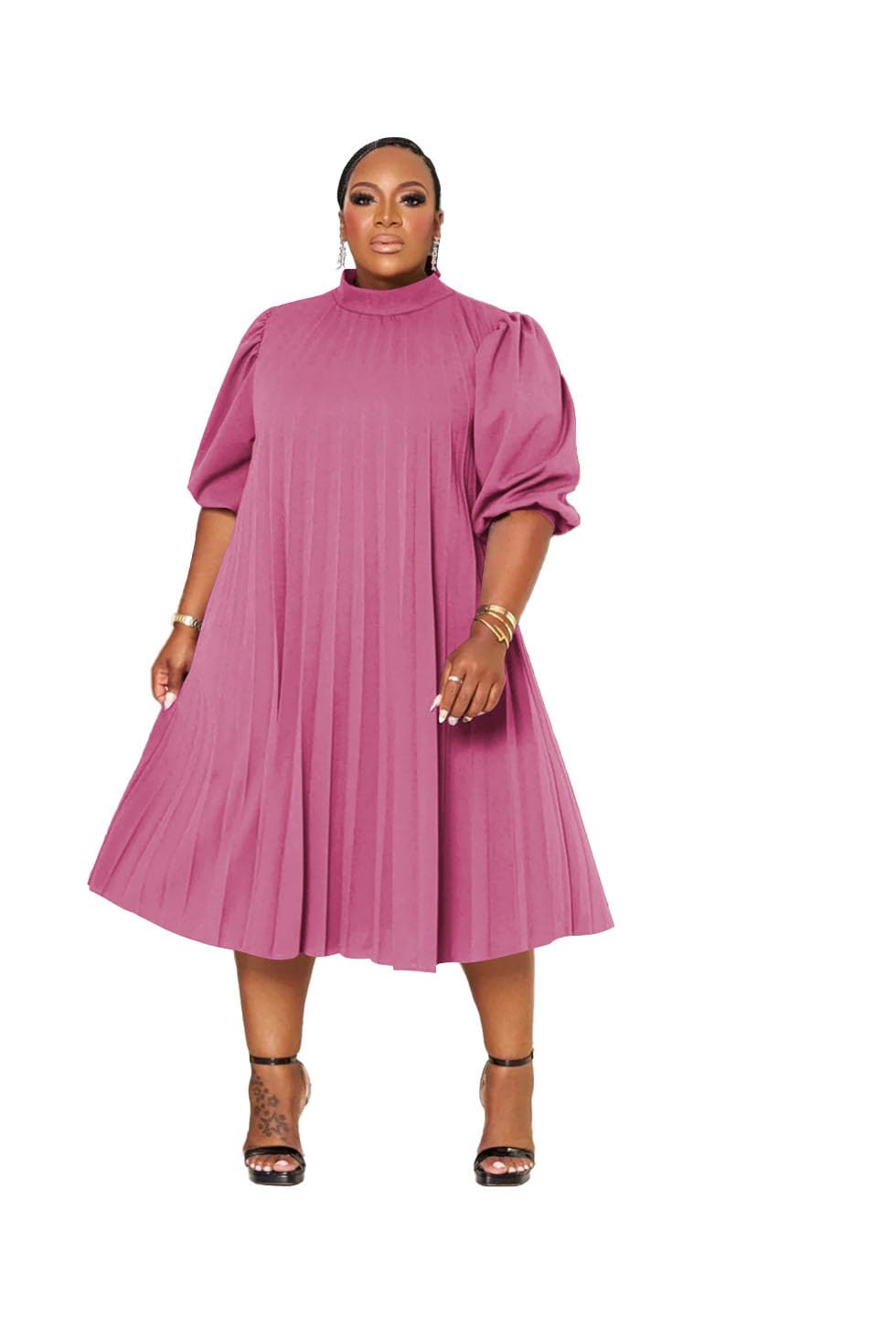 Tycorwd Women's Plus Size Casual Pleated Dress Summer Short Sleeve Flowy Swing Dress Loose Beach Dresses