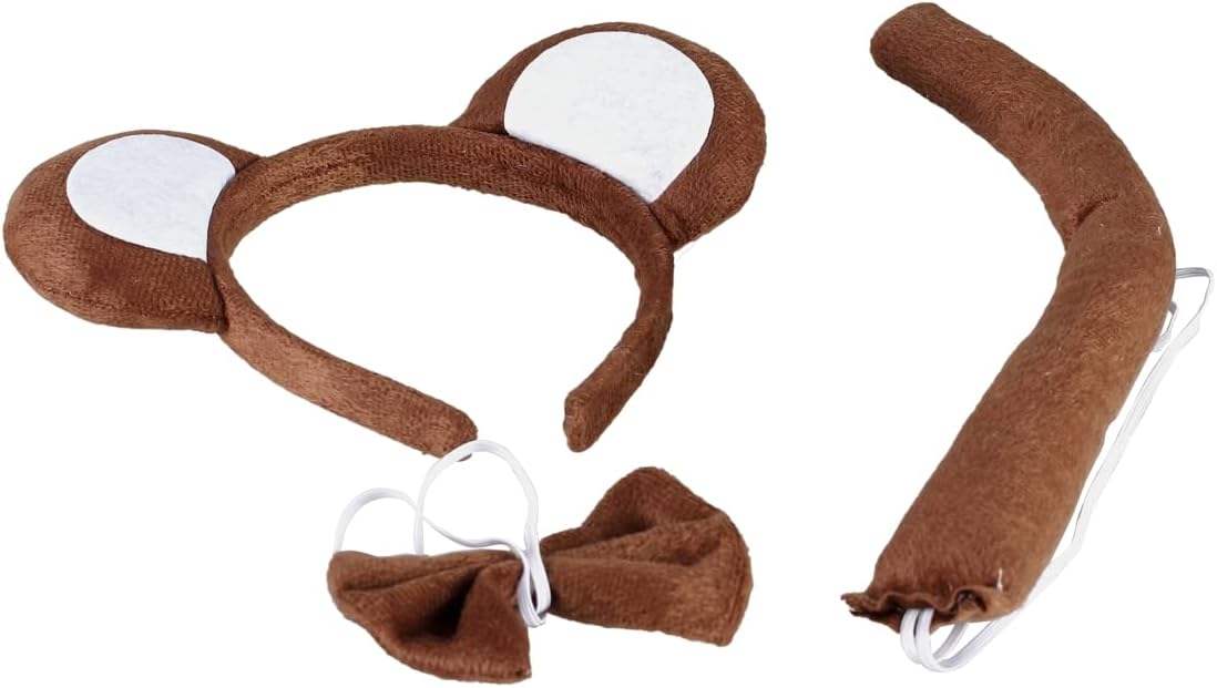 BinaryABC Halloween Monkey Cosplay Costume Set,Monkey Ears Headband Bowtie and Tail,Halloween Costume Assesories(Brown) - Image 3