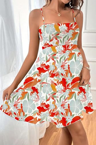 Image of HVEPUO Women Spaghetti Strap Sleeveless Smock Cami Mini Dress Summer Vacation Flowy Boho A Line Swing Short Dresses for Women