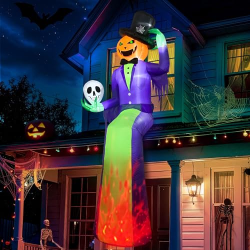 Aufblasbarer Halloween-Kürbismann mit Flammenlicht, 3 m – Produktansicht 1