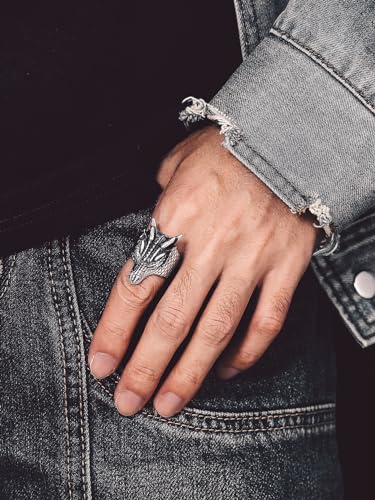 Image of Bandmax Mens Dragon Ring Size 10 Retro Style Stainless Steel Biker Rings for Men Big Animal Ring Chunky Punk Thumb Ring for Boyfriend Husband