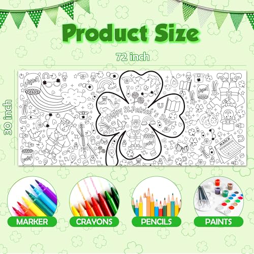 Image of OHOME St Patrick's Day Giant Coloring Poster /Tablecloth - 72x30 Inch St Patricks Day Crafts for Kids,St Patricks Day Gifts Games Activities Toys Decor Party Decorations