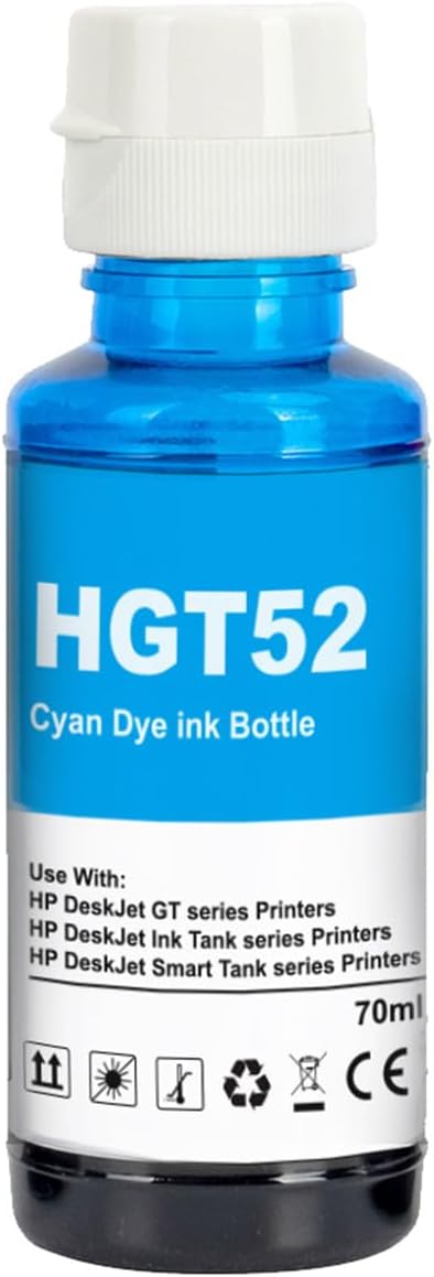 Nexnova® GT52 Cyan 70ml for HP Printer DeskJet Smart GT ink Tank 319/410/419 Smart Tank 500/508/511/515/518/519/530/531/538/571/615/618/655 DeskJet GT 5810/5820/5822 Ink Tank