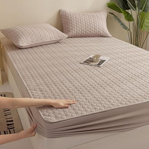 ボックスシーツ伸縮性のあるマットレスプロテクタートッパー オールシーズンフィットシーツ 厚手の防塵寝具 柔らかく肌に優しい、ゴムバンド付きマットレスカバー 滑り止め機能付き、耐久性に ベッドスプレッド-Brown||150x200cm/(59"x78.7"