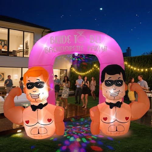 10FT Oversized Arch Party Inflatable Decoration with Built-in Kaleidoscope LED Lights Suitable for Outdoor use Yards Lawns and Walkways for Bachelor Parties.