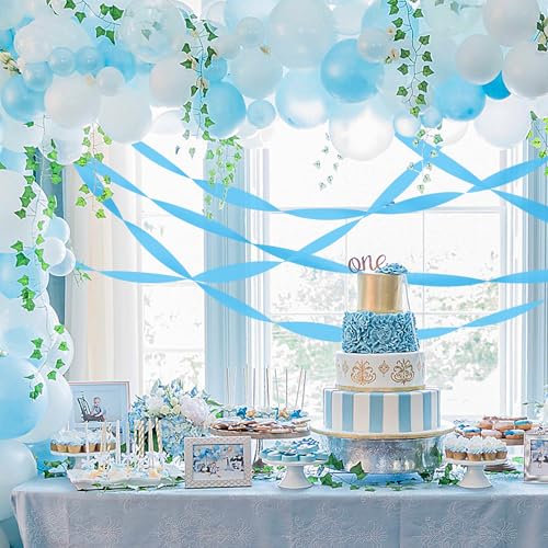 Image of 8 Rolls Crepe Paper Streamers, Sky Blue Streamers Party Decorations for Baby Shower Birthday Gender Reveal Under The Sea Party