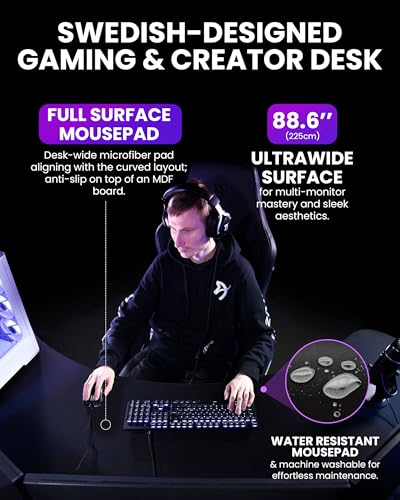 Image of Arozzi Arena Angelo L Shaped GamingDesk, PC GamingDesk L Shape, Height Adjustable L Shaped Standing Desk for Home Office, with Full Coverage Mouse Pad (Pure Black)