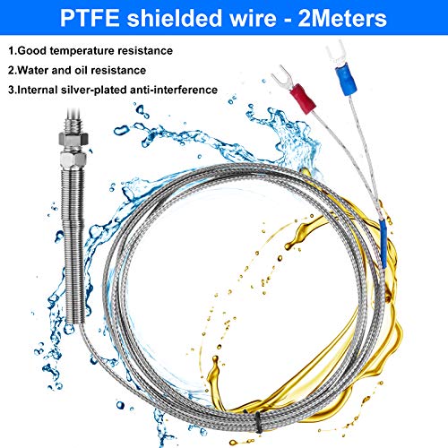 image for Weewooday K-Type Thermocouple Temperature Sensors, Shielded Wire Lengt