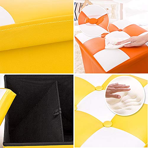 Table basse pouf de rangement cube orange capitonné et pliable - 4