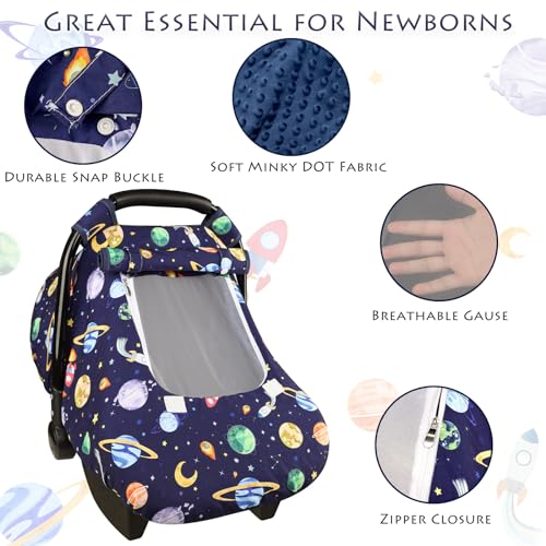 Image of Baby Carseat Cover Winter, Pea Pod Infant Car Seat Covers Canopy for Newborn with 2 Layers Windows of Breathable Mesh /Fabric, Lightweight Polyester /Minky Dot Backing, Snug Fit Most Baby Car Seat