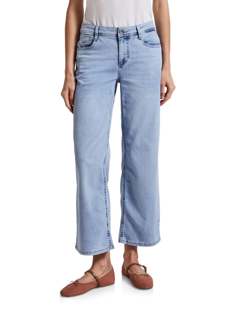 STREET ONE Women's A379422 Wide Leg Jeans, Ultra Bleach Wash, 33W x 28L