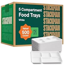 [Case - 500-Pack] 100% Compostable Paper Plates with 5 Compartments Disposable - School Lunch Tray Natural White - Heavy Duty Quality Disposable Tray - 100% Biodegradable Made of Sugar Cane [8" x 10"]