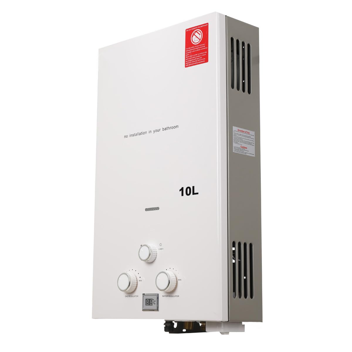 10L Gas Durchlauferhitzer,20KW LPG Warmwasserbereiter Instant Heißwasserbereiter Flüssiggas Durchlauferhitzer Warmwasserspeicher mit Plating-Duschkopf-Set,Weiß