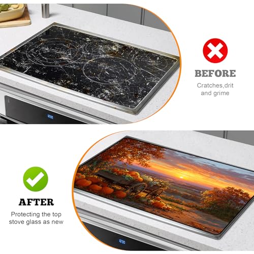 Image of Multi-Design Stove Cover for Glass /Electric Stoves - 3-in-1 Heat-Resistant Protector Mat, Non-Slip Drying Rack 28 inchx20 inch