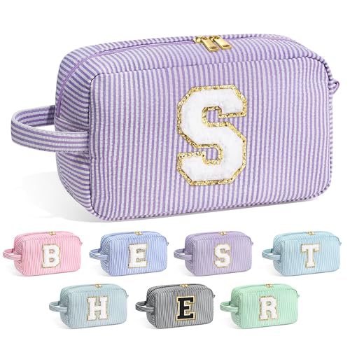 Image of YOOLIFE Birthday Gifts for 6 7 8 9 10 11 12 13 14 15 Year Old Teen Girl - Initial Makeup Bag Letter Toiletry Pouch Cosmetic Case, Personalized Teen Girl Gifts Trendy Stuff Party Favor, Purple S