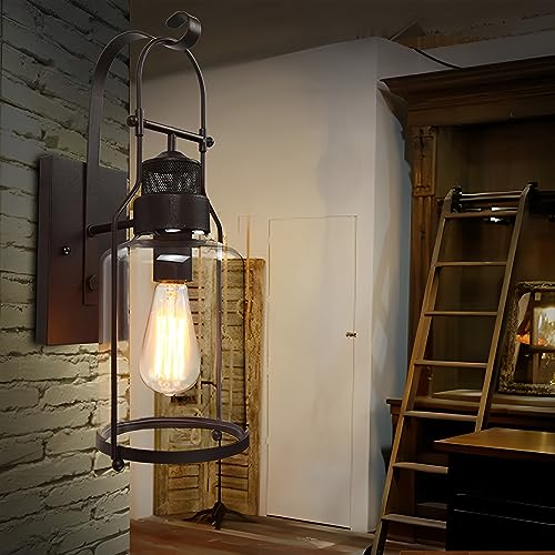 Applique Réglable en Métal Rétro et Verre Cage Orientable Éclairage Industriel E27