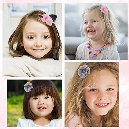 CRASPIRE 24PCS Chiffon Flowers Rhinestone Pearl Silk Flowers Pink White Grey Fabric Flowers DIY Craft Making Accessories for Hair Bow Cloth Brooch Bridal Decoration - Image 4