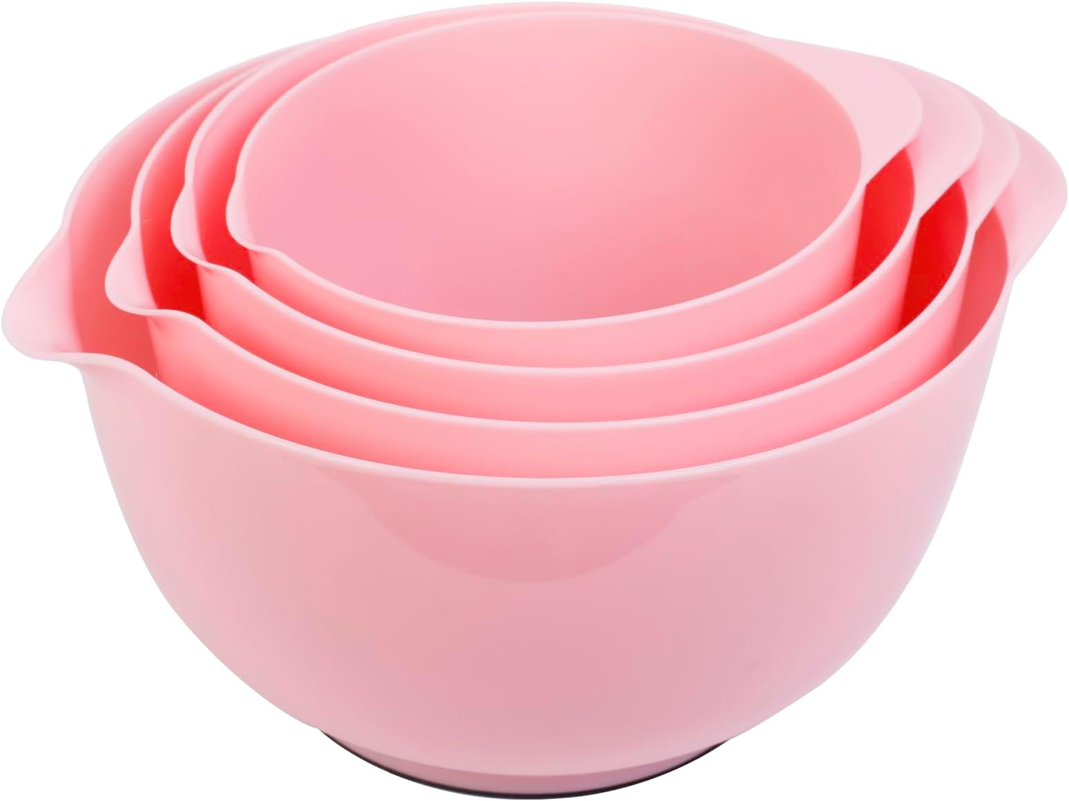 BoxedHome 4 Quart Large Plastic Mixing Bowls, Microwave Safe Mixing Bowl Set with Pour Spout, Nesting Bowls for Space Saving Storage(Fading Rose)