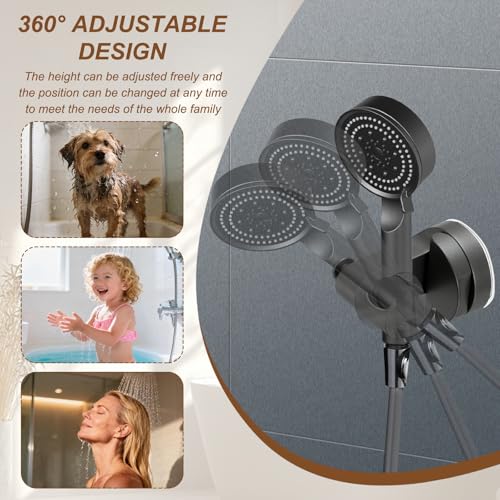 Support de douche ventouse gris ajustable pour éviter de percer le carrelage