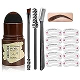 Eyebrow Stamp Stencil Kit - Brow Stamp and Shaping Kit Eye Brow Stamping Kit with 10 Styles Stencil /2 Eyebrow Pen Brushes/ 1 Eyebrow Trimmer Makeup Tools for Women and Girl (Brown)