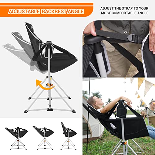Kingcamp Hammock Camping Chair, Aluminum Alloy Adjustable Back Swinging, Folding Rocking Chair With Headrest And Cup Holder, Recliner For Outdoor,Travel, Sport,Games,Lawn,Concerts,Backyard (Black) #TOP2