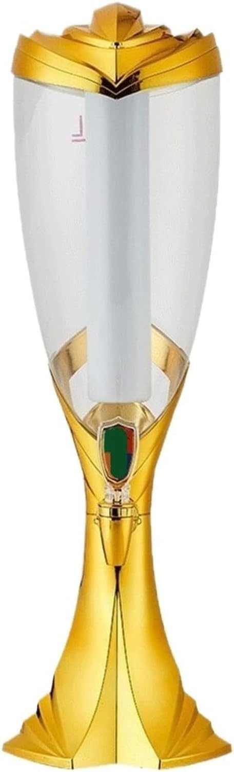 AIEIJJH 3L Beverage Dispenser Drink Container Beer Tower with Tap for Parties, Juice Server Water Jug, Gold, 15x59cm