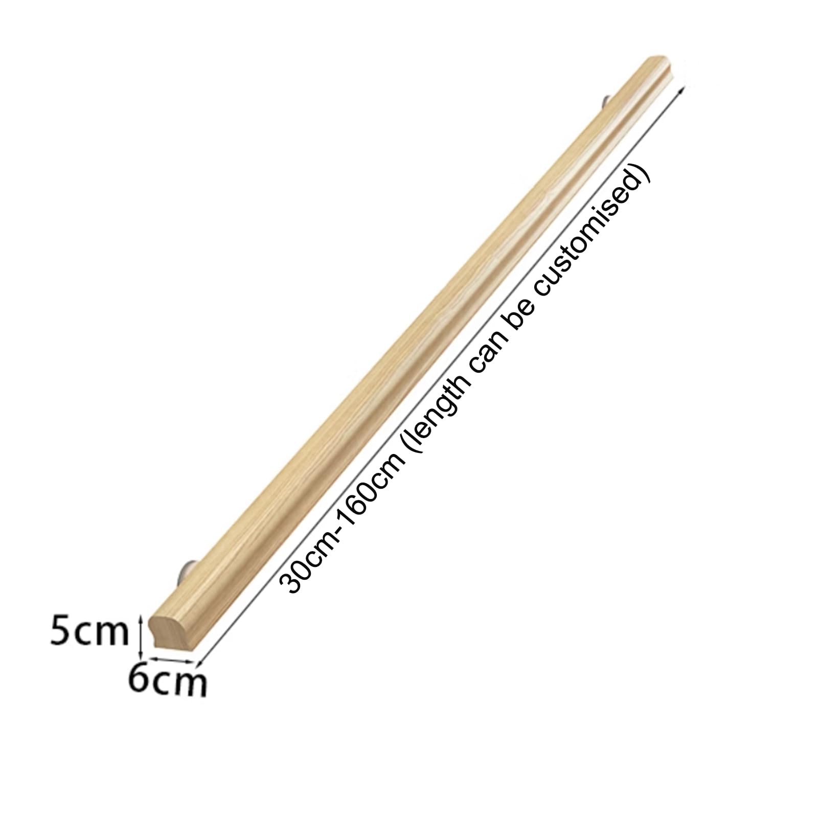 Pasamanos de Madera Antideslizante Barandilla para Escaleras Interior Varilla de Soporte Pasamanos de Pared con 2 Soportes de Acero inoxidable para Exteriores Loft Ancianos (100CM)
