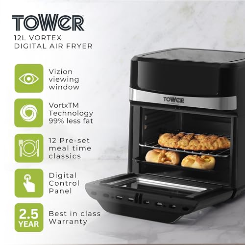 Image of Tower Vortx Air Fryer 12L | 1600W Digital Air Fryer with 12 Preset Menus, Rapid Air Circulation Technology, Adjustable Temperature & Timer | Easy to Clean, Energy Efficient & Stylish Compact