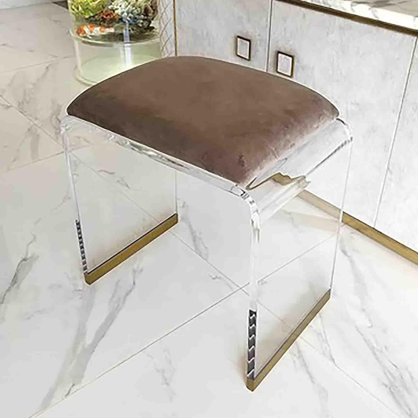 Tabouret en acrylique marron L avec assise velours et fonction table d'appoint