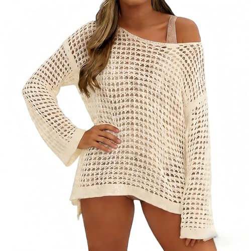 Image of Womens Crochet Crop Tops Y2k Knit Shrug Sweater Hollow Out Long Sleeve Bikini See Through Cover Ups