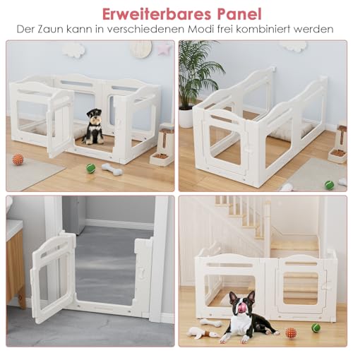 Clevich Welpenauslauf aus Acryl 60 cm hoch, 5 PCS +1 Laufstall Hund mit Tür, gitterloser Welpenlaufstall, Hundelaufstall für Wohnung faltbar, Saugnapf, Indoor-Hundezwinger für Welpen, Weiß