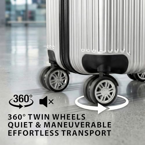 Posh Valigia Rigida Abs – Valigia Da Viaggio Bagaglio A Mano, Media, Grande, Trolley Leggero Con Ruote Gemellate Silenziose A 360°, Argento, MittelgroßE L, Classico - 4