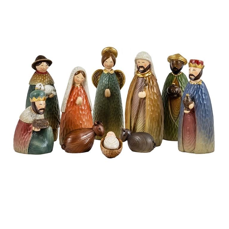Crèche de Noël 10 pièces en résine DRW pour décoration de salon chic
