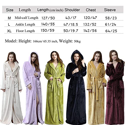 Flygo Womens Fuzzy Plush Long Hooded Robe Full Length Flannel Fleece Bathrobe Warm Housecoat (X-Large, Green) #TOP6