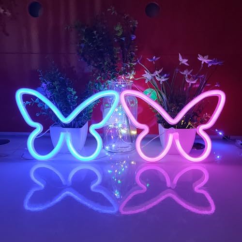 Image of JYWJ Butterfly Neon Sign,USB or 3-AA Battery Powered Neon Light,LED Table Decoration,Bedroom Wall Decoration,Birthday Gift,Wedding Supplies Business Gift(Blue)