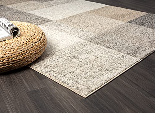 the carpet Pearl Modern dense short pile living room bedroom rug, Contour cut, Geometric pattern, Chequered, Beige, 120 x 160 cm - Image 5