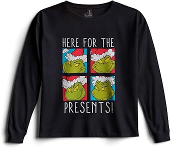Dr. Seuss The Grinch Boys Christmas T-Shirt - Crewneck Pullover Long Sleeve Holiday Tee for Kids