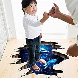 Quanhaigou 3D Wall Decals Stickers Wall Murals Wallpaper Decor for Home Floor Living Room (Blue Dolphin)