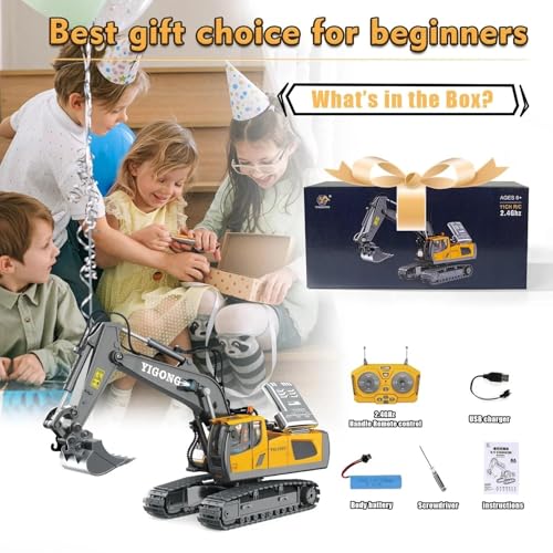 Image of Daji Rc Excavator 11 Channel Rc Excavator Truck Toys Metal Shovel, 1 /20 Remote Control Construction Vehicles Tractor, 2.4Ghz Boy Toy Gift for Kids and Adults - Multicolour