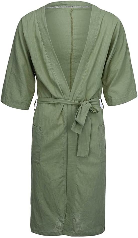 Bathrobe Men's Solid Color Linen Thin Breathable Pajamas Men's Home Wear Can Be Worn Outside