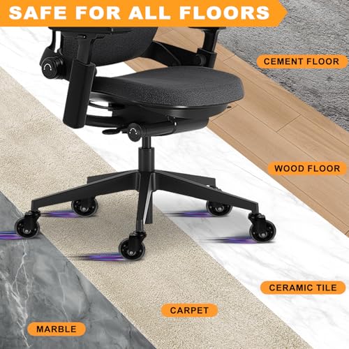 Image of Office Chair Wheels for Casters Replacement - 3 inch Rubber Wheels for Computer Gaming Desk Caster Smooth & Safe Rolling for All Floors Including Hardwood and Carpet - Set of 5 - Black