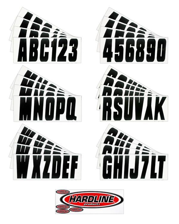 Image of Hardline Products USA Series 350 Factory Matched 3-Inch Boat Registration Kit - Solid Black- Complete 4-in-1 Marine Decal Set with Adhesive Remover & Application Fluid for Boats & PWCs