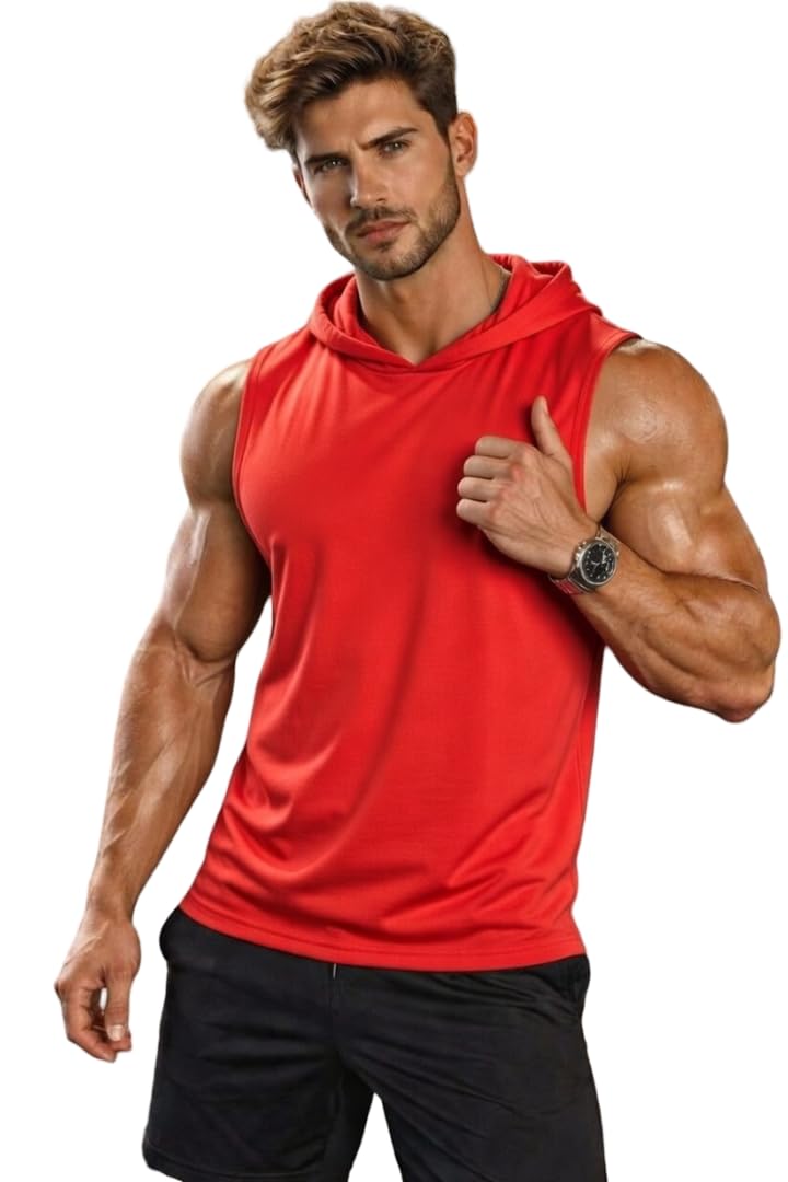 Men Hooded Neck Sleeveless Gym Vest-image-21