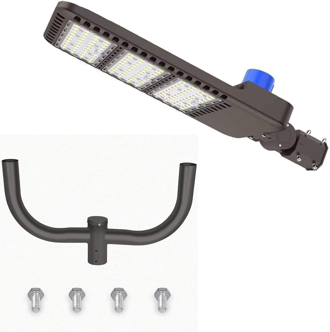 1 Pack 300W LED Parking Lot Light and 1 Pack Bundle Double Bullhorn Bracket