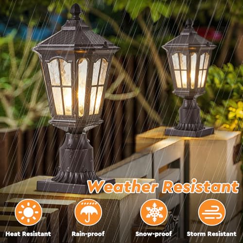 GYDZ Dusk to Dawn Outdoor Post Lights with Pier Mount Base, Aluminum Exterior Pillar Light Fixture with Water Ripple Glass, Oil Rubbed Bronze Pole Light for Garden, Patio, Pathway by GYDZ - Used condition - Image 6
