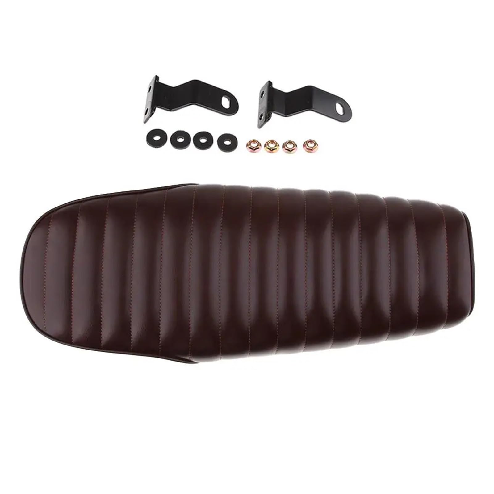 Sillín de motocicleta universal marrón vintage de cuero artificial duradero para chopper y custom 7