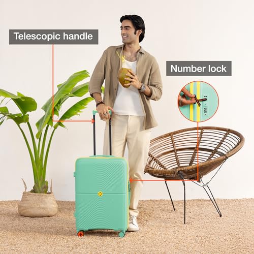 Image of Nasher Miles Bali Hard-Sided Polypropylene Check-in Luggage 28 inch | 75cm | 8 Wheels Large Trolley Bag for Travel | Suitcase (Pastel Green)