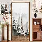 Leowefowa Noren Japanese Doorway Curtain Chinese Ink Pine Trees Printing Japanese Curtain for Doorway Feng Shui Window Treatment Tapestry Room Divider Kitchen Door Curtains Home Decor, 33.5"x 70.9"