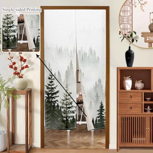 Leowefowa Noren Japanese Doorway Curtain Chinese Ink Pine Trees Printing Japanese Curtain for Doorway Feng Shui Window Treatment Tapestry Room Divider Kitchen Door Curtains Home Decor, 33.5"x 70.9"